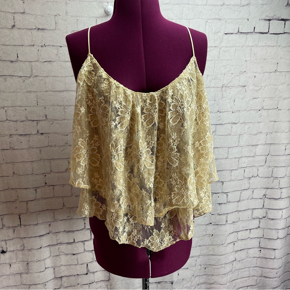 Gold Lace Tiered Spaghetti Strap Tank